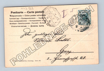 Pohlednice Mnich pije pivo humor 1905 (M42123)