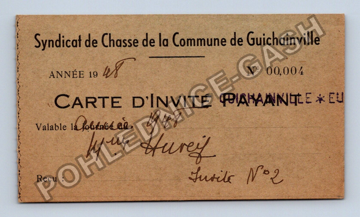 Starý Francie Guichainville lovecký spolek 1948 (M42144)