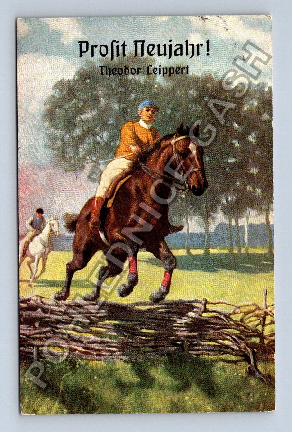 Pohlednice Německo Novoroční jezdec na koni 1908 (M42148)
