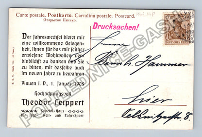 Pohlednice Německo Novoroční jezdec na koni 1908 (M42148)
