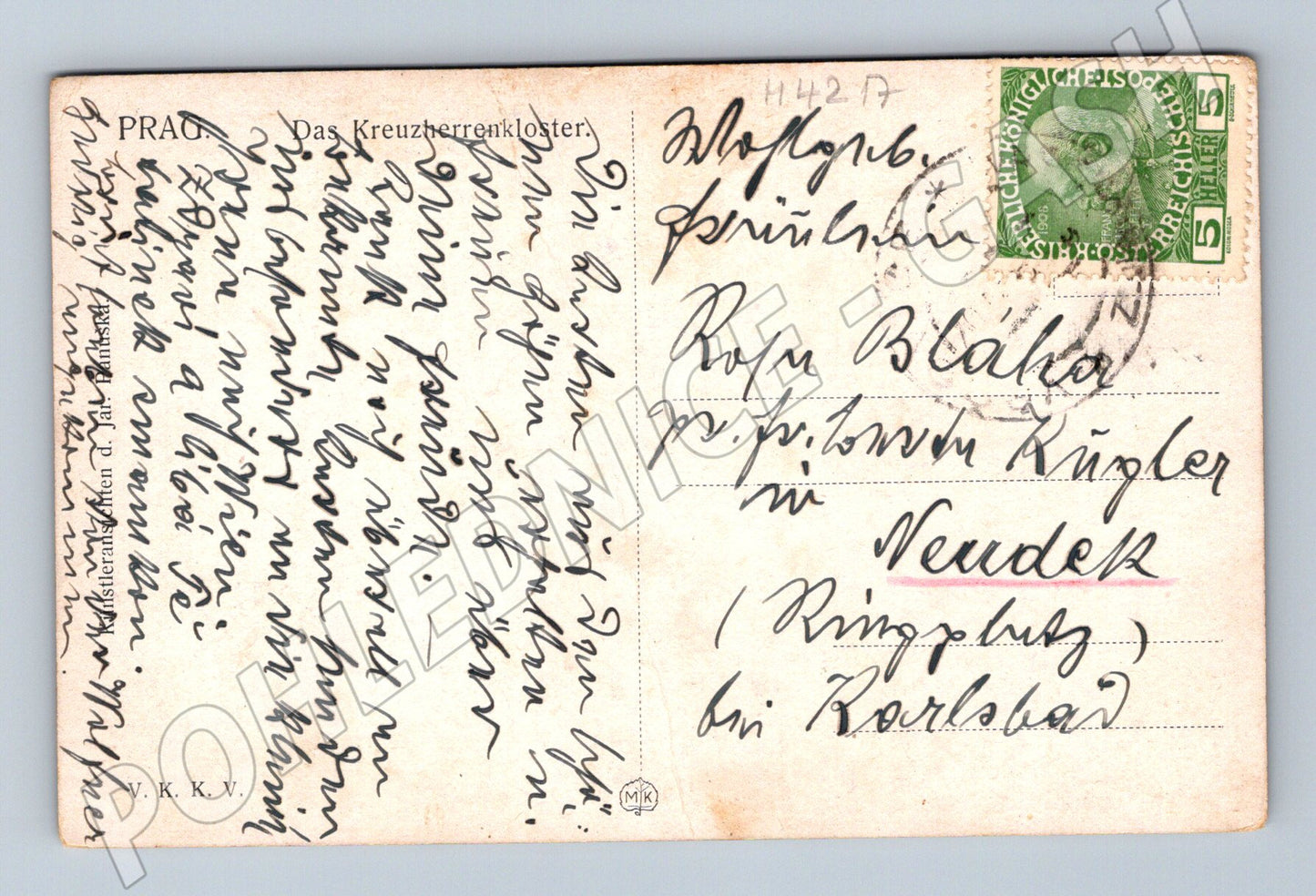 Pohlednice Praha Karlův most a klášter kolorovaný (M4217)