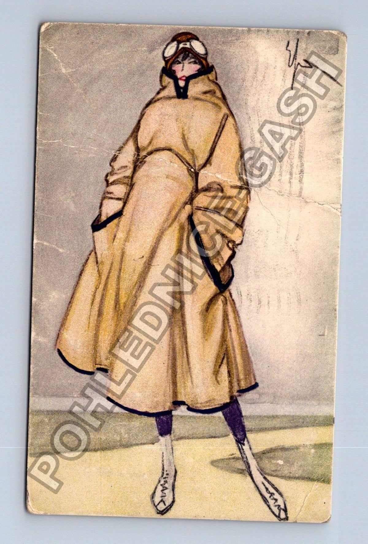 Pohlednice Rakousko módní ilustrace žena v kabátu 1914 (M42225)