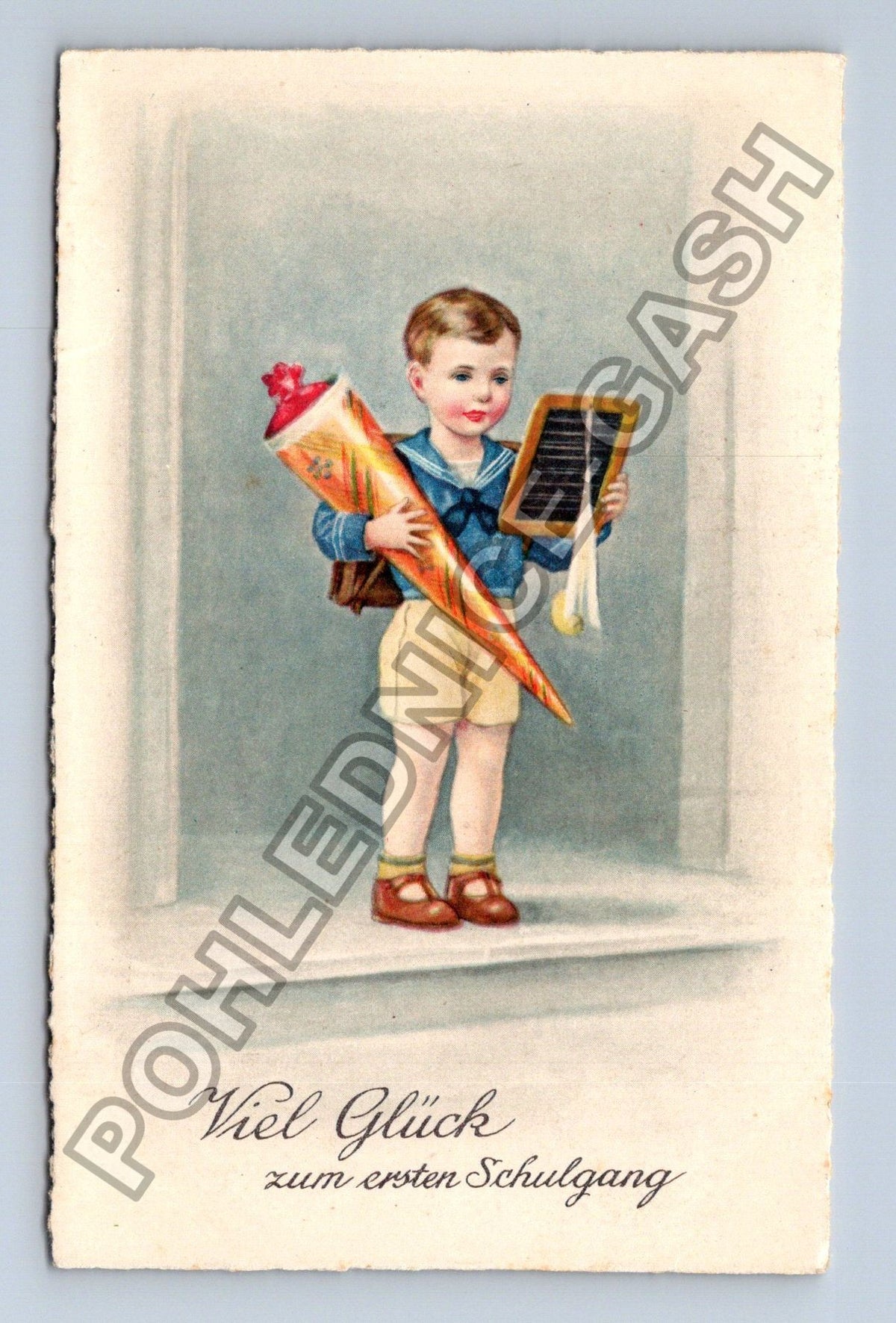 Pohlednice Německo Chlapec s kornoutem a tabulkou 1939 (M42249)