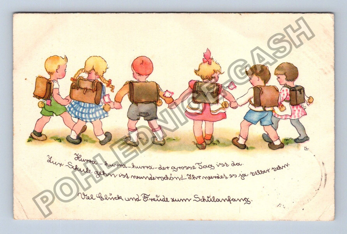 Pohlednice Školáci s brašnami školní motiv Německo 1918 (M42257)