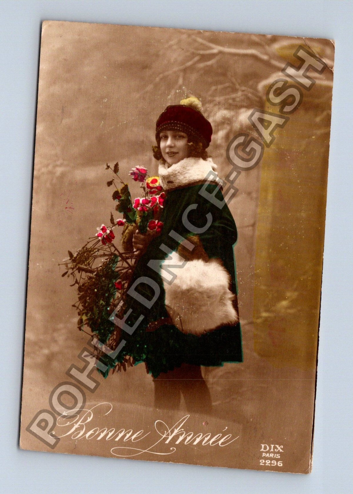 Pohlednice Francie Dívka s květinami Bonne Année (M42279)