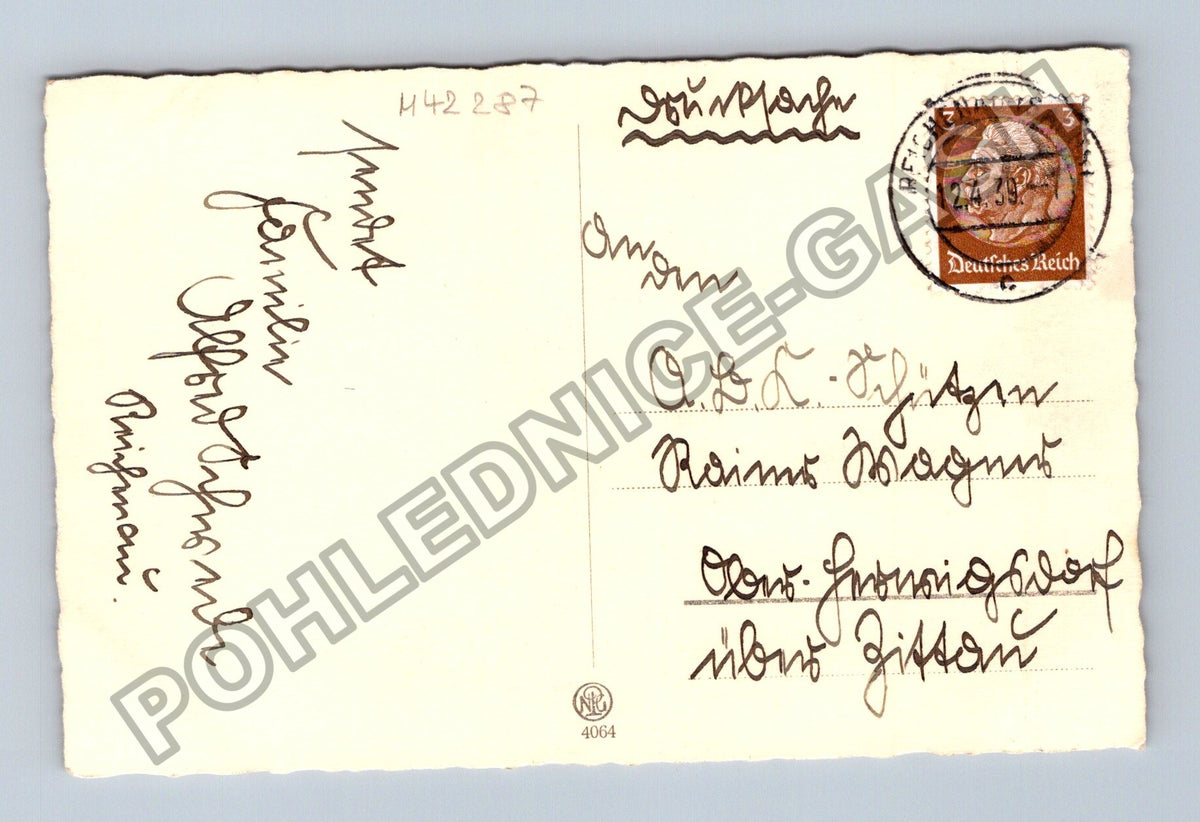 Pohlednice Německo chlapec s kornoutem do školy 1937 (M42287)