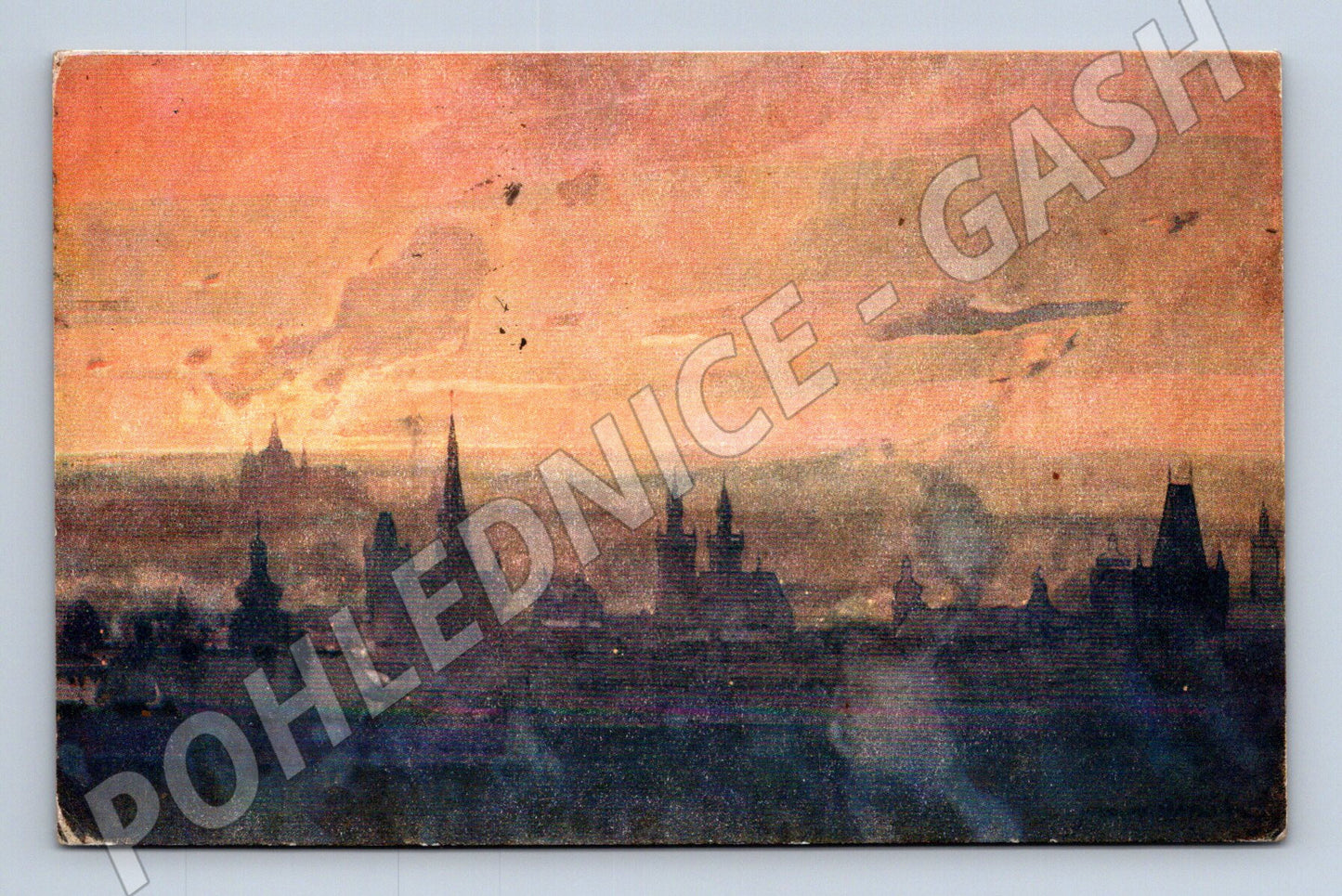 Pohlednice Praha panorama věží při západu slunce (M4229)