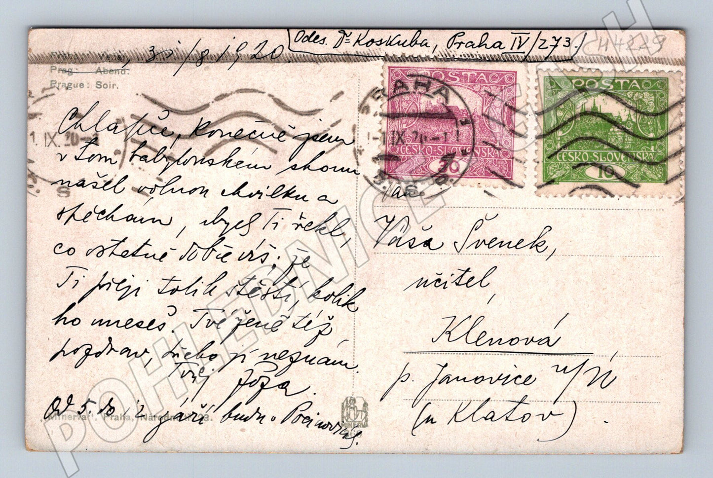 Pohlednice Praha panorama věží při západu slunce (M4229)