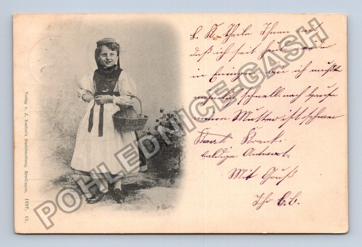 Pohlednice Dívka s košíkem Reutlingen 1897 (M42294)