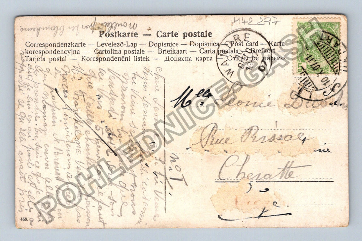 Pohlednice Francie žena v květinovém poli s dětmi (M42297)