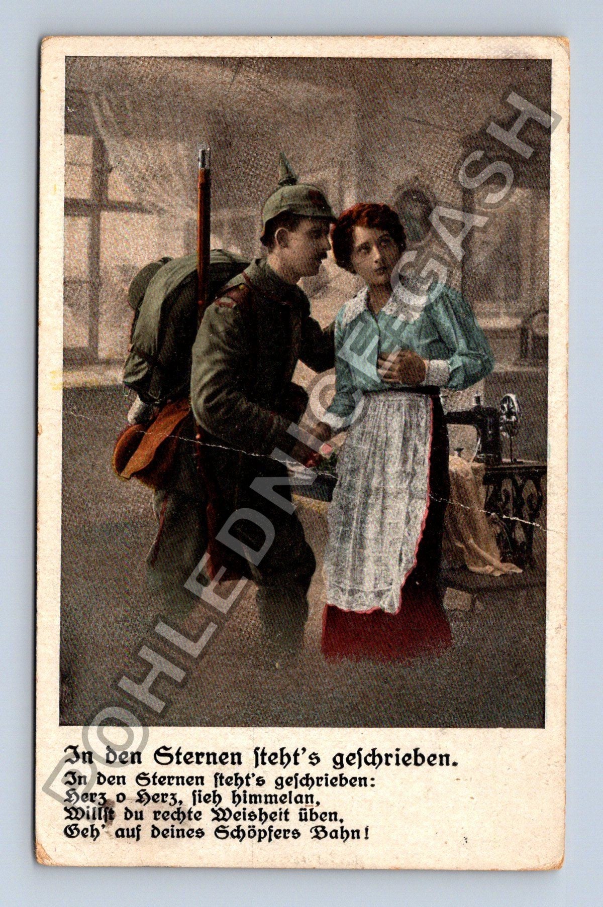 Pohlednice Německo voják a žena u šicího stroje 1918 (M42299)