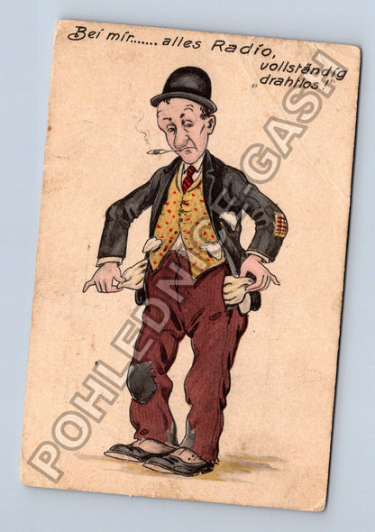 Pohlednice Německo karikatura chudák s prázdnými kapsami 1925 (M42307)