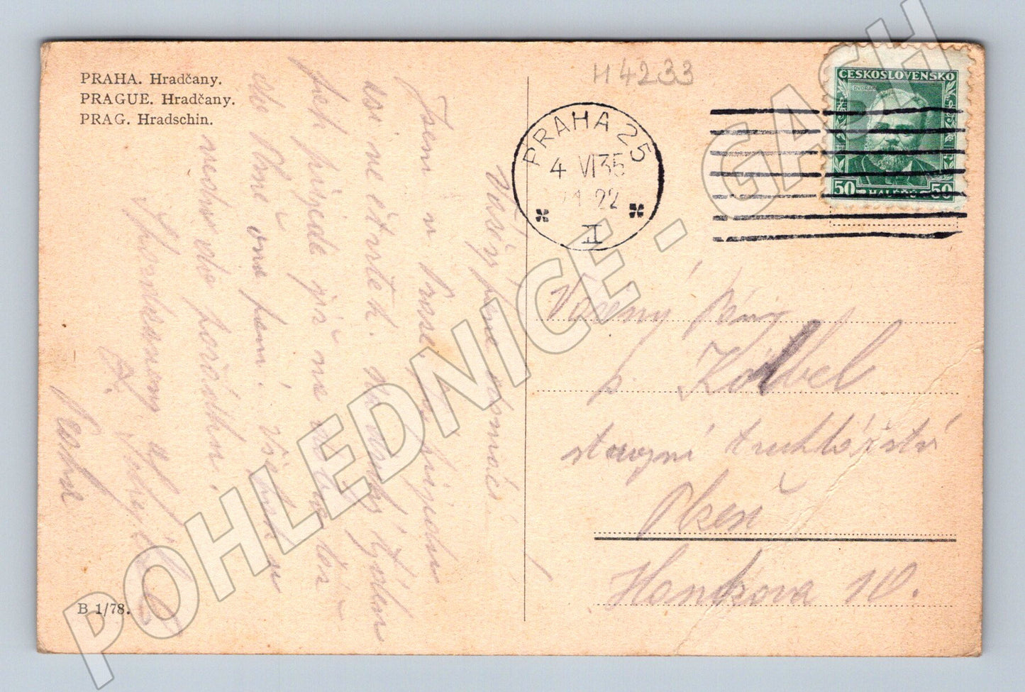 Pohlednice Praha Hradčany 1935 historický motiv (M4233)