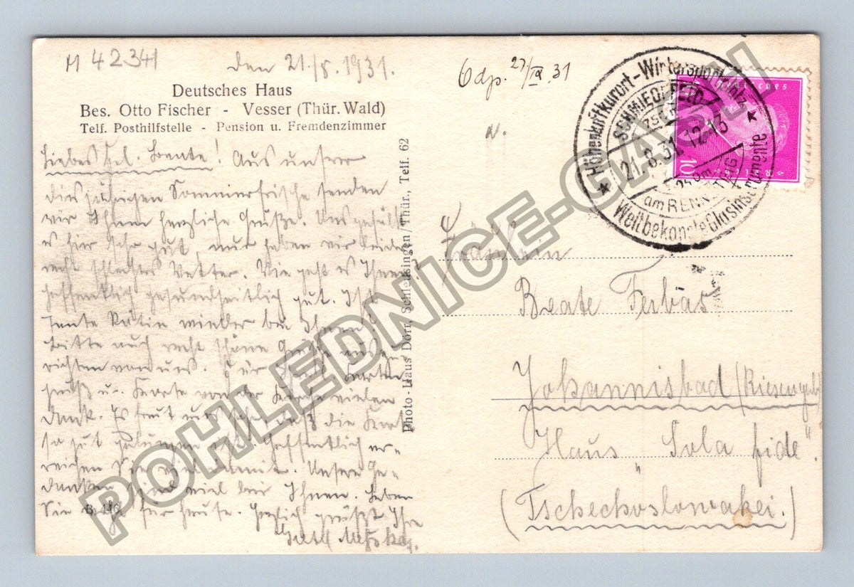 Pohlednice Německo Höhenluft-Kurort Vesser (Thür.) 1931 (M42341)