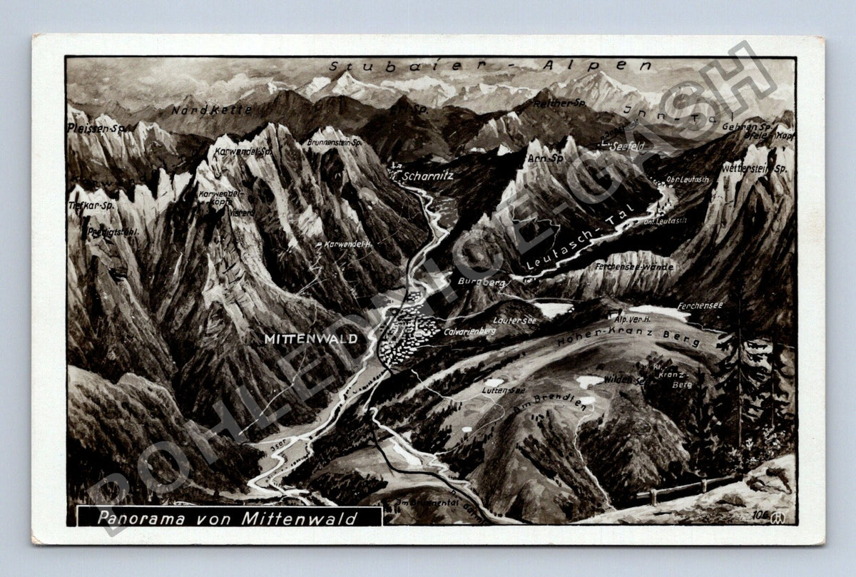 Pohlednice Německo Mittenwald panorama Stubaiské Alpy (M42346)