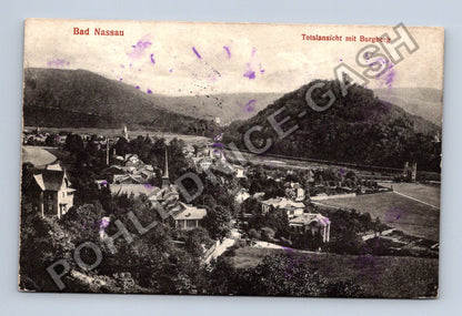 Pohlednice Německo Bad Nassau Totalansicht mit Burgberg 1910 (M42402)