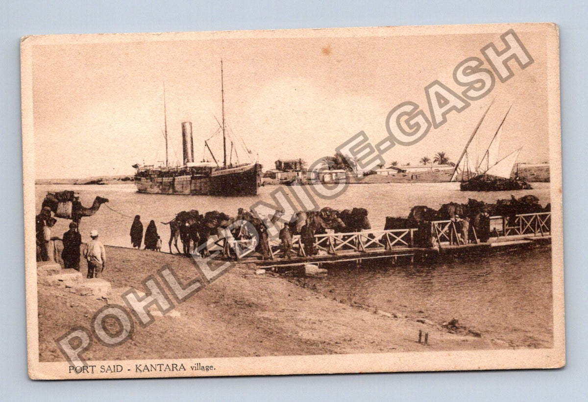 Pohlednice Egypt Port Said Kantara village lodě velbloudi (M42413)