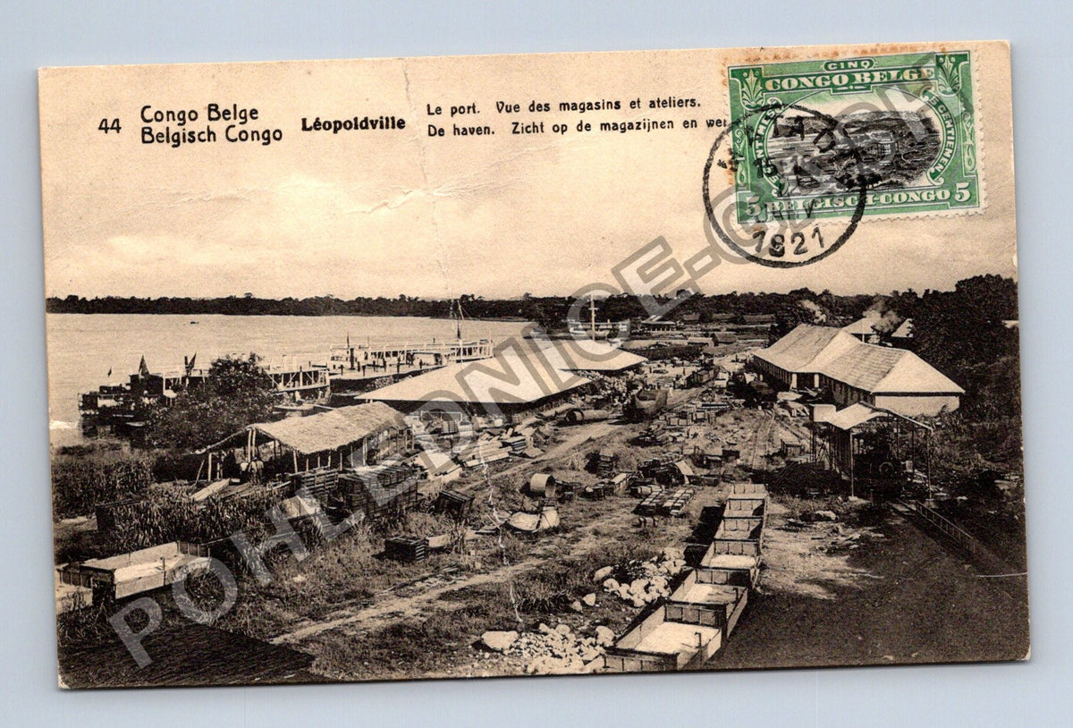 Pohlednice Kongo Belgické Léopoldville přístav sklady 1921 (M42421)