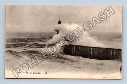 Pohlednice Francie Lorient bouře moře maják 1919 (M42433)