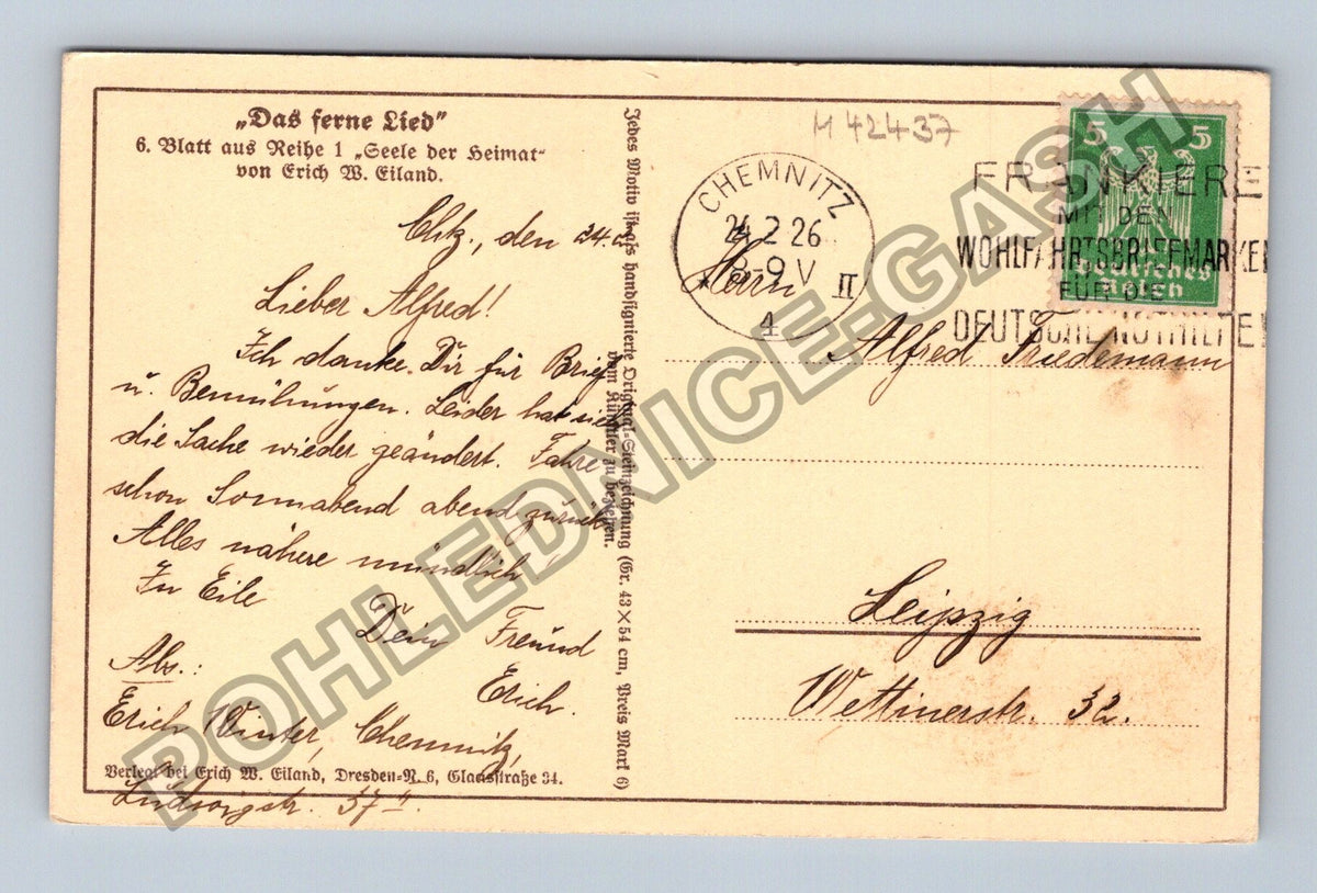 Pohlednice Německo Chemnitz ulice s kostelem 1926 (M42437)