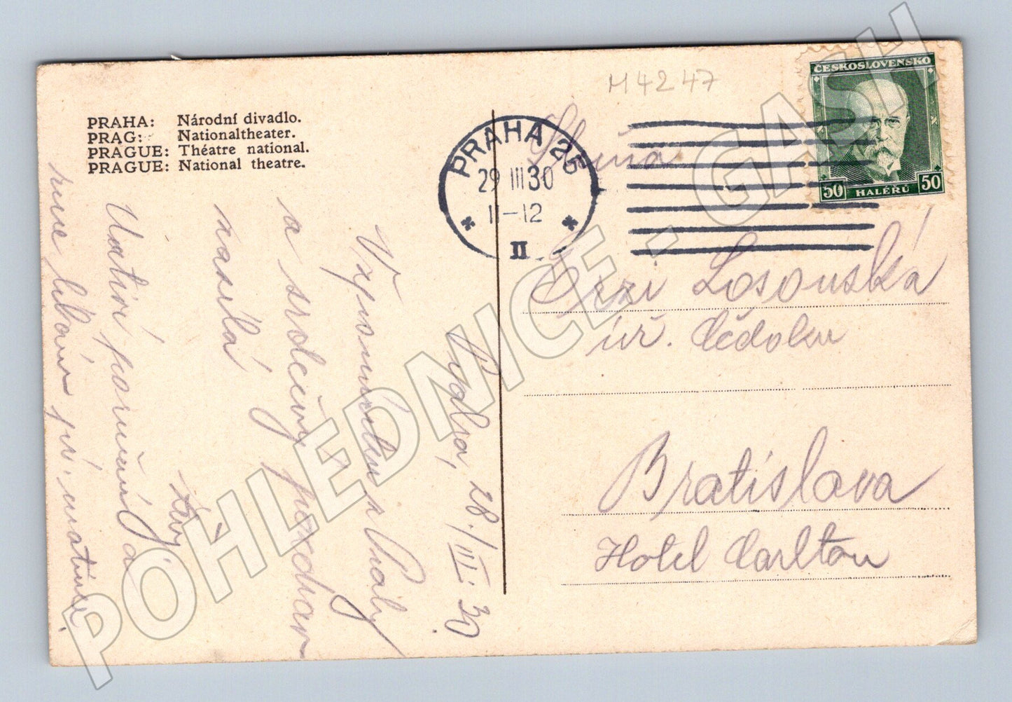 Pohlednice Praha Národní divadlo 1930 motiv (M4247)