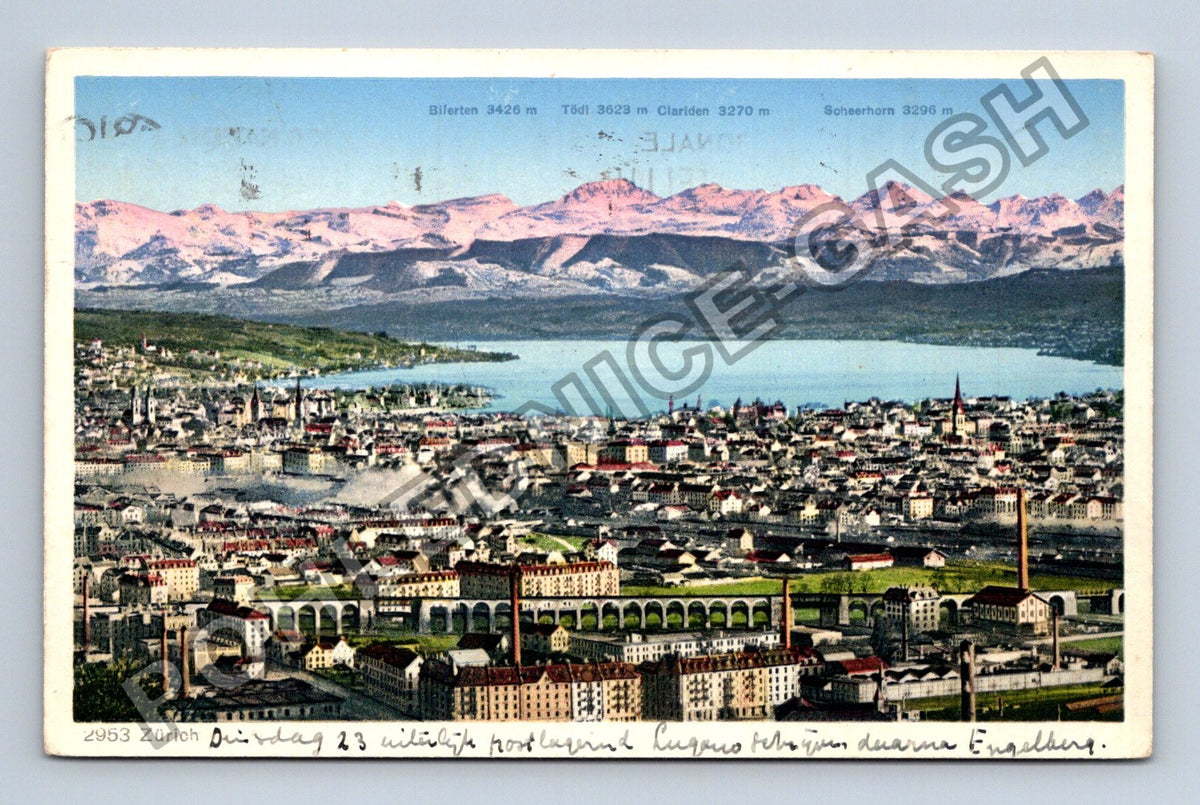 Pohlednice Švýcarsko Curych panorama města s horami 1925 (M42489)