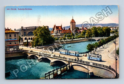 Pohlednice Švýcarsko Curych Zürich Bahnhofbrücke tramvaje (M42493)