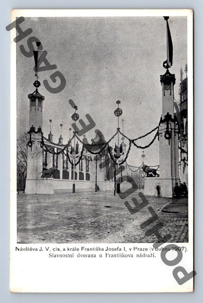 Pohlednice Praha Františkovo nádraží výzdoba 1907 (M425)