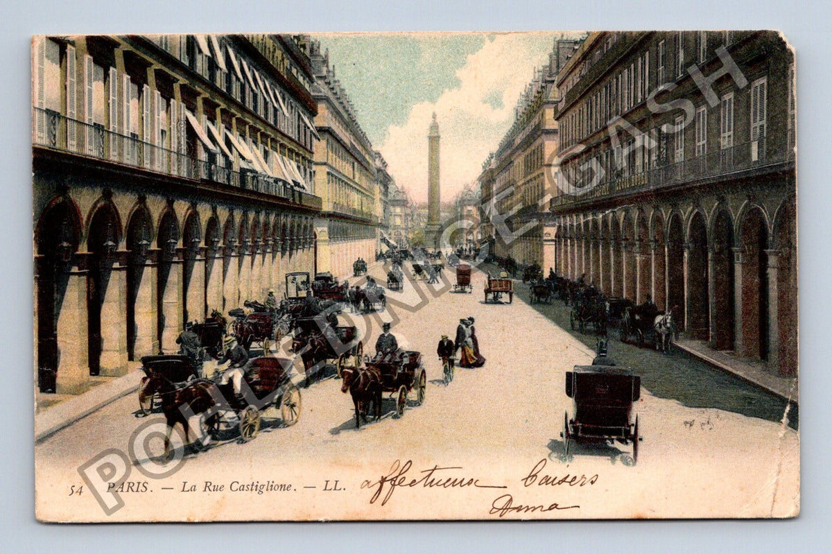 Pohlednice Francie Paříž Rue Castiglione ulice s kočáry (M42515)