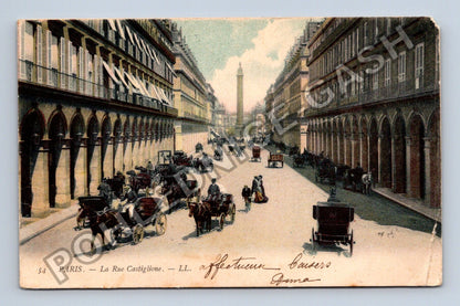 Pohlednice Francie Paříž Rue Castiglione ulice s kočáry (M42515)