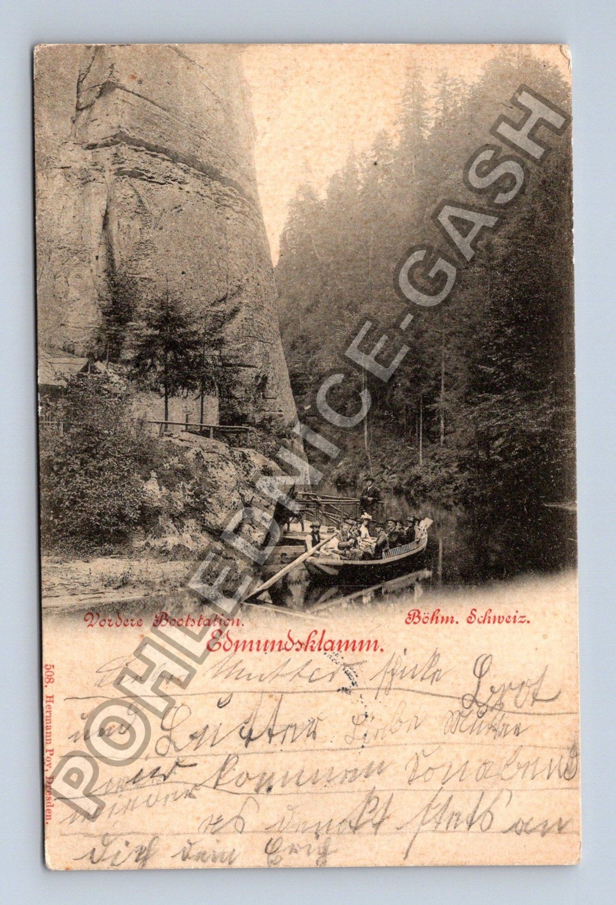 Pohlednice Edmundsklamm Böhm Schweiz loď na řece (M42533)