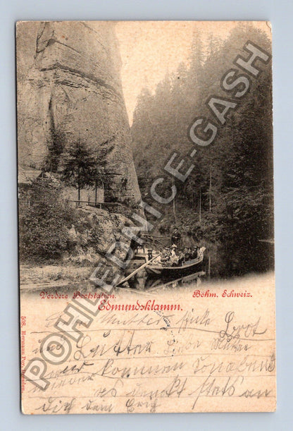 Pohlednice Edmundsklamm Böhm Schweiz loď na řece (M42533)