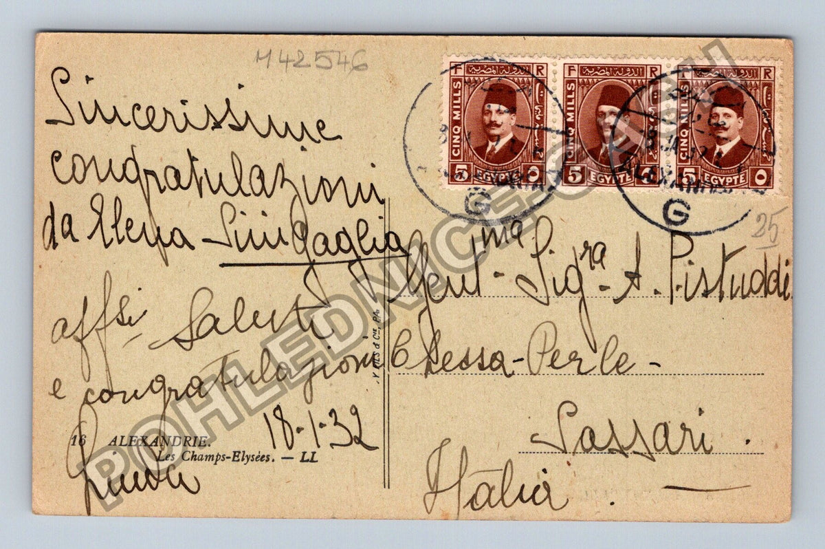 Pohlednice Egypt Alexandrie The Champs-Elysées 1932 (M42546)