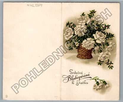 Pohlednice Svatební blahopřání květiny 1942 (M42569)