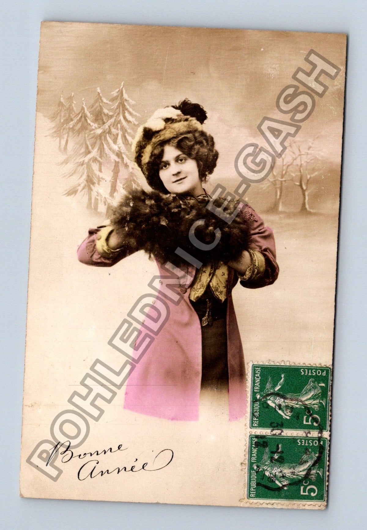 Pohlednice Francie žena v zimním oděvu Bonne Année 1912 (M42578)