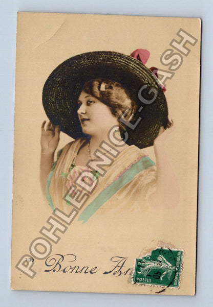 Pohlednice Francie žena klobouk Bonne Année (M42586)