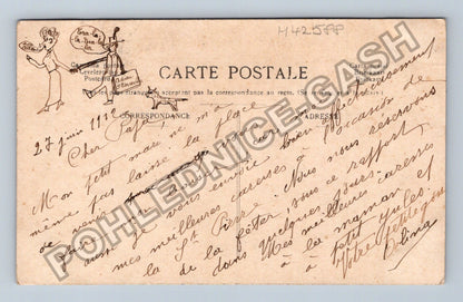 Pohlednice Francie žena s květinami Bonne Fête (M42588)