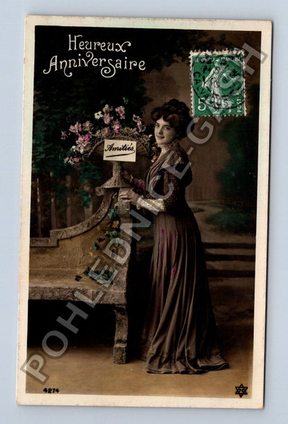 Pohlednice Francie Heureux Anniversaire 1909 (M42591)