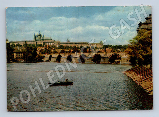 Pohlednice Praha Hradčany a Karlův most historický 1959 (M4260)