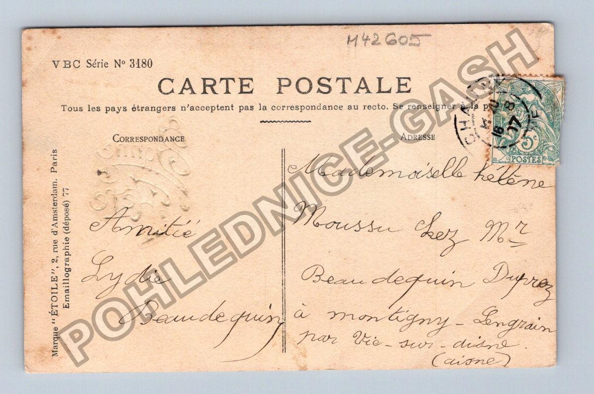 Pohlednice Francie žena klobouk květiny Bonne Fete (M42605)
