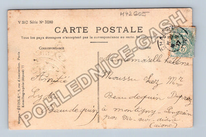 Pohlednice Francie žena klobouk květiny Bonne Fete (M42605)