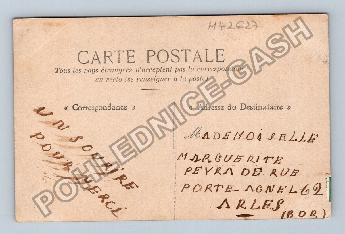 Pohlednice Francie 1er Avril žena s košem květin a rybami (M42627)