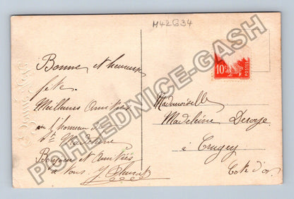 Pohlednice Francie muž s kyticemi Bonne Fete (M42634)