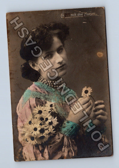 Pohlednice Německo žena s květinami 1908 (M42642)