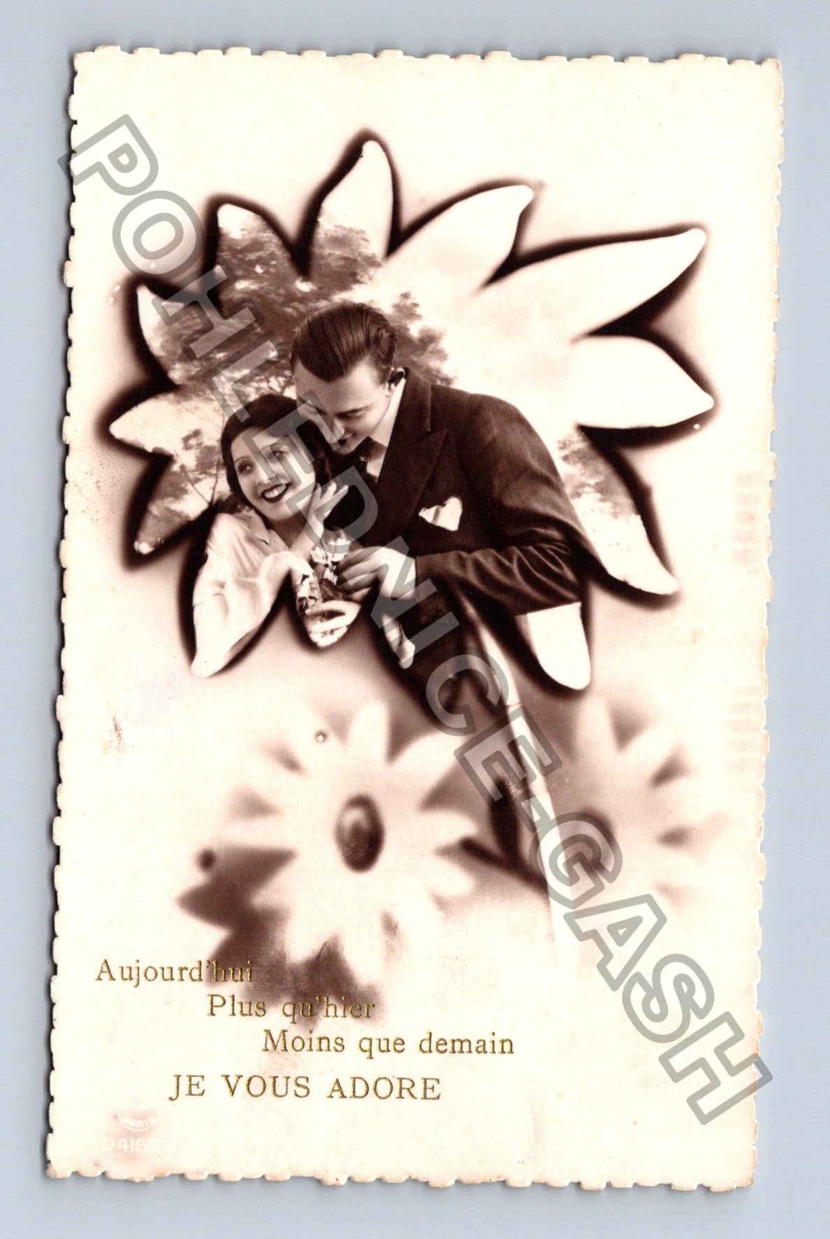 Pohlednice Francie pár v květině Je vous adore 1935 (M42650)