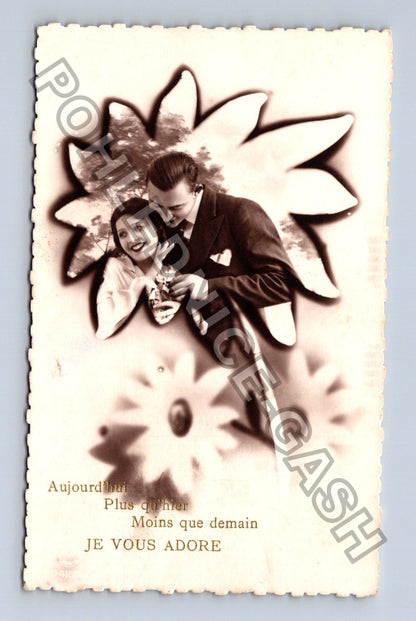 Pohlednice Francie pár v květině Je vous adore 1935 (M42650)