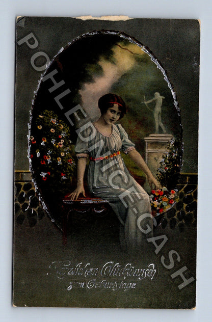 Pohlednice Německo žena v zahradě 1910 (M42657)