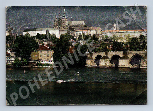 Pohlednice Praha Pražský hrad a Karlův most starý motiv (M4266)
