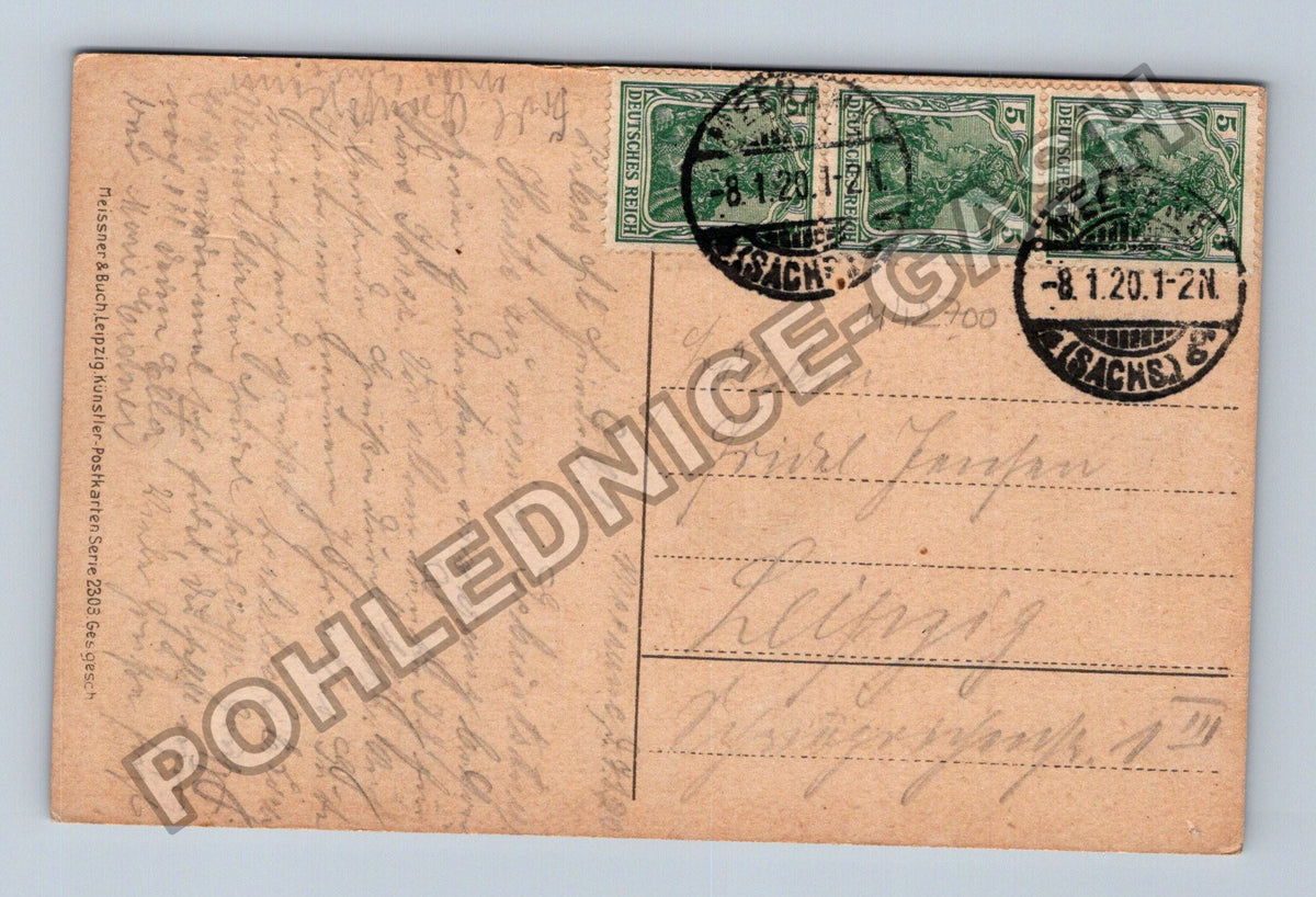 Pohlednice Německo Novoroční přání podzimní květy 1920 (M42700)