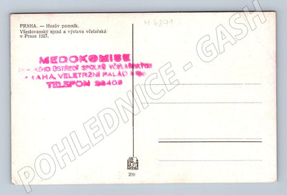 Pohlednice Praha Husův pomník výstava včelařská 1927 (M4271)